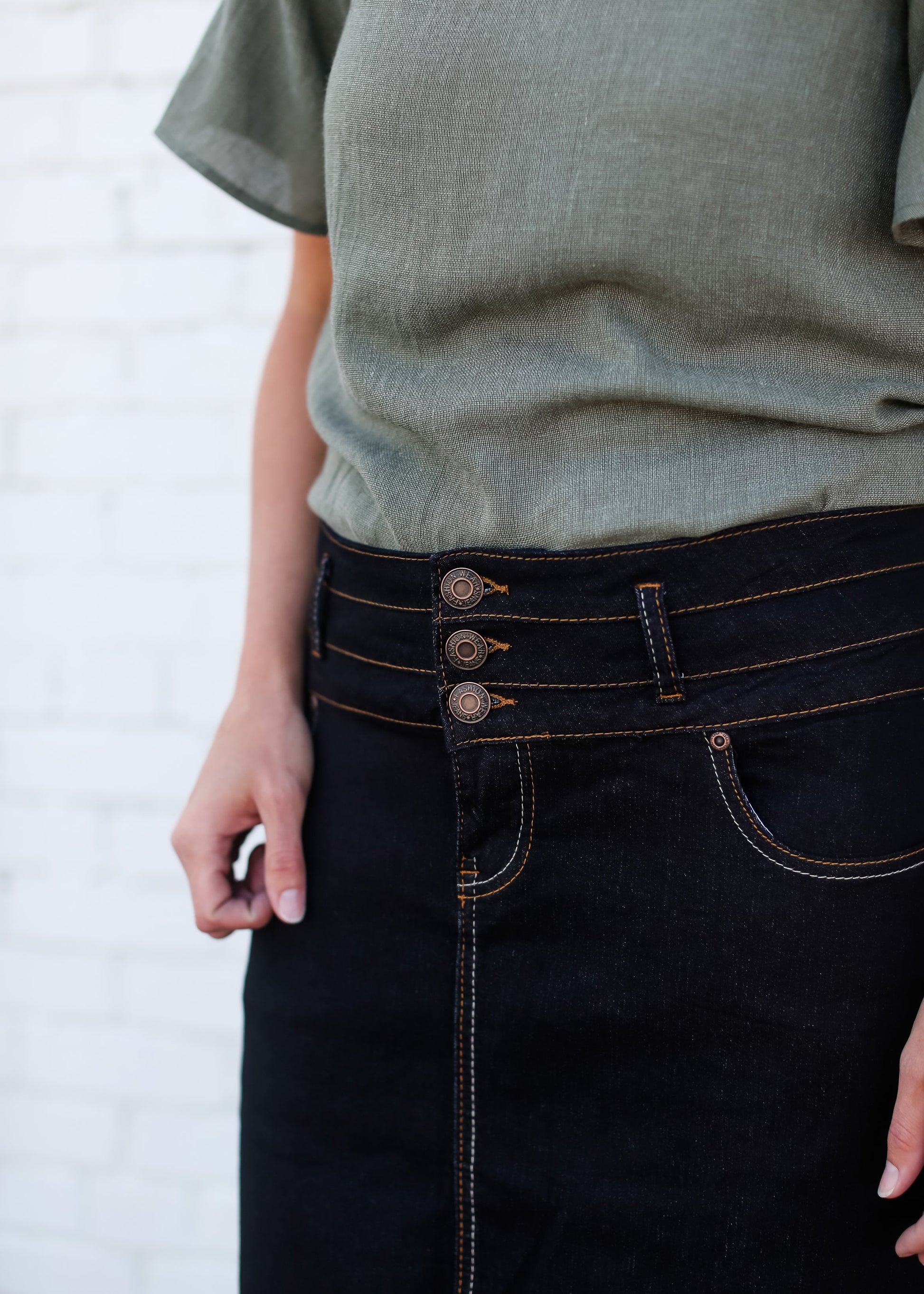Triple Button Long A-Line Denim Skirt - FINAL SALE Skirts