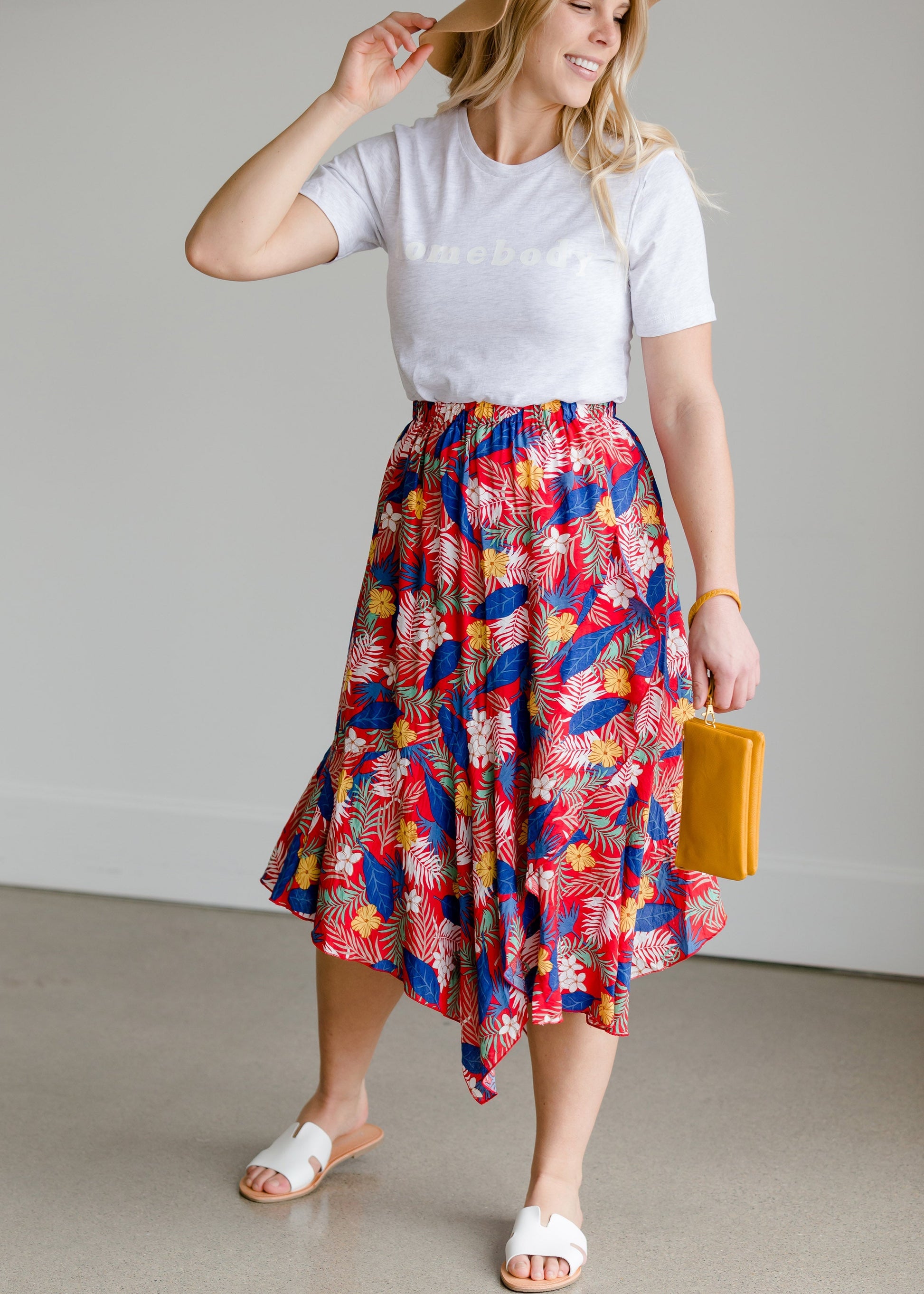 Tropical Hankerchief Hem Midi Skirt - FINAL SALE Skirts