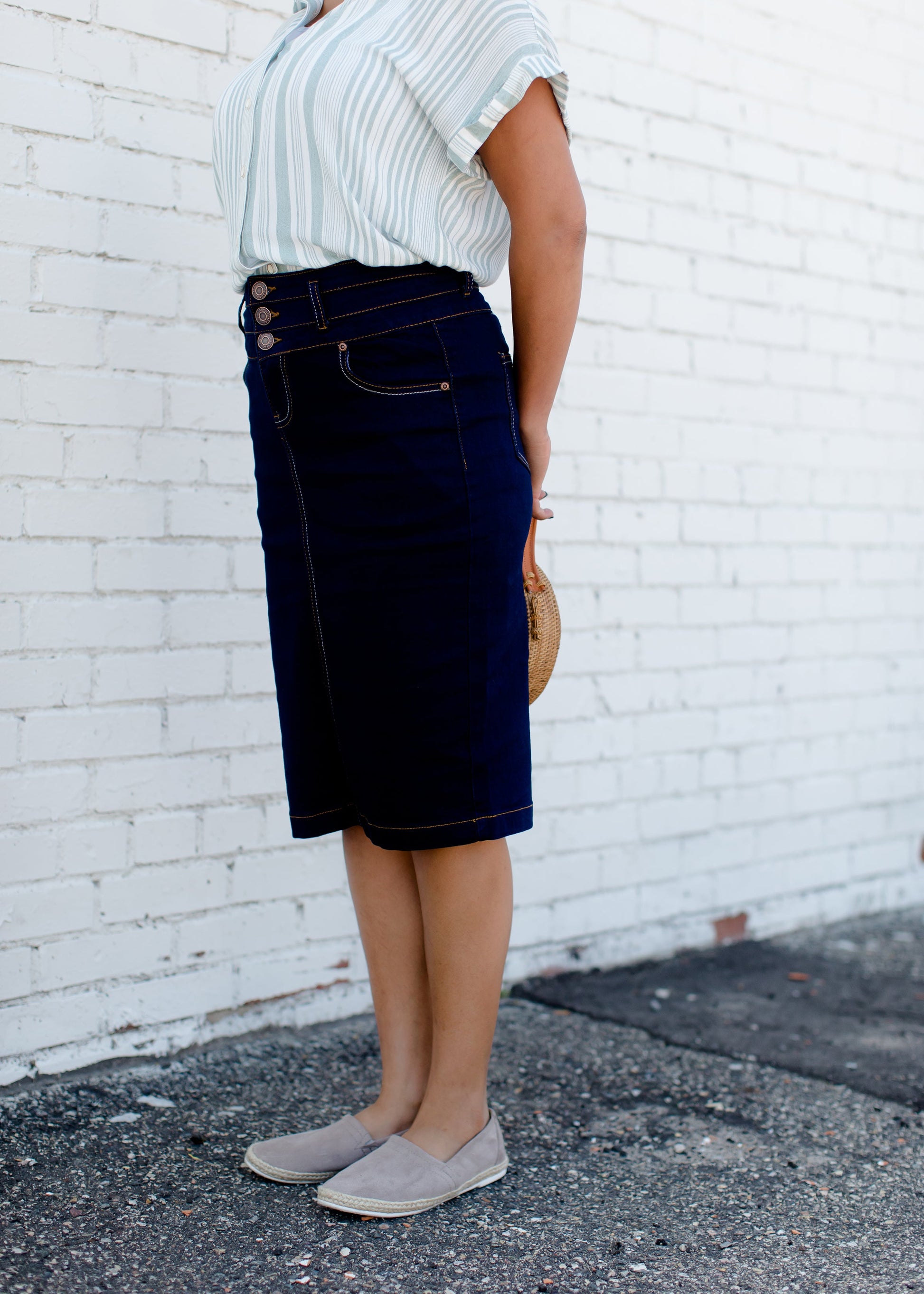 True Button Stitch Midi Skirt - FINAL SALE Skirts