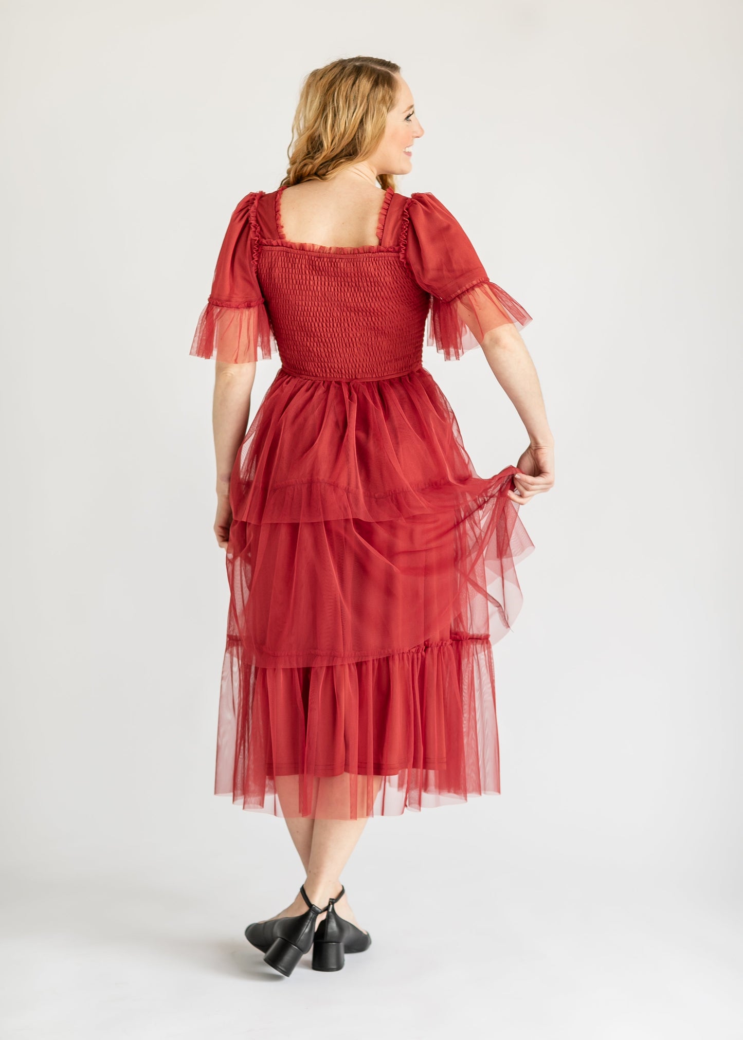 Tulle Ruffle Smocked Midi Dress FF Dresses