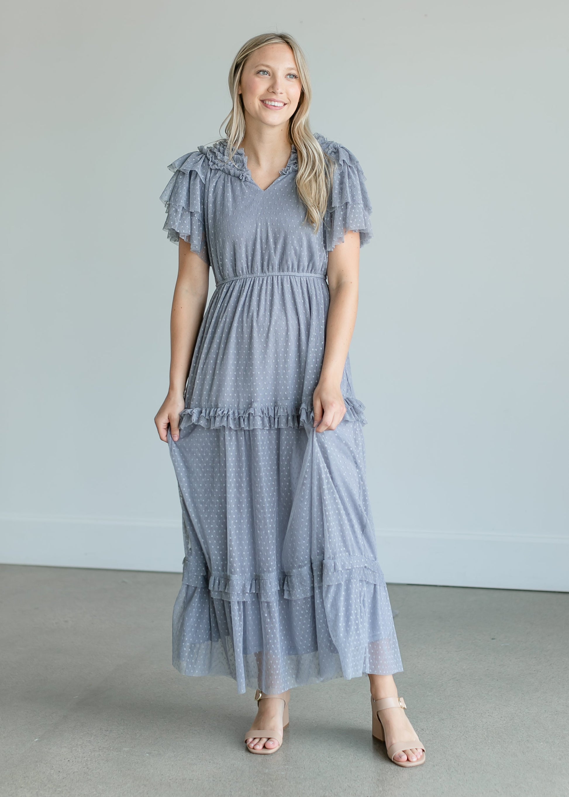 Tulle Tiered Ruffle Midi Dress Dresses
