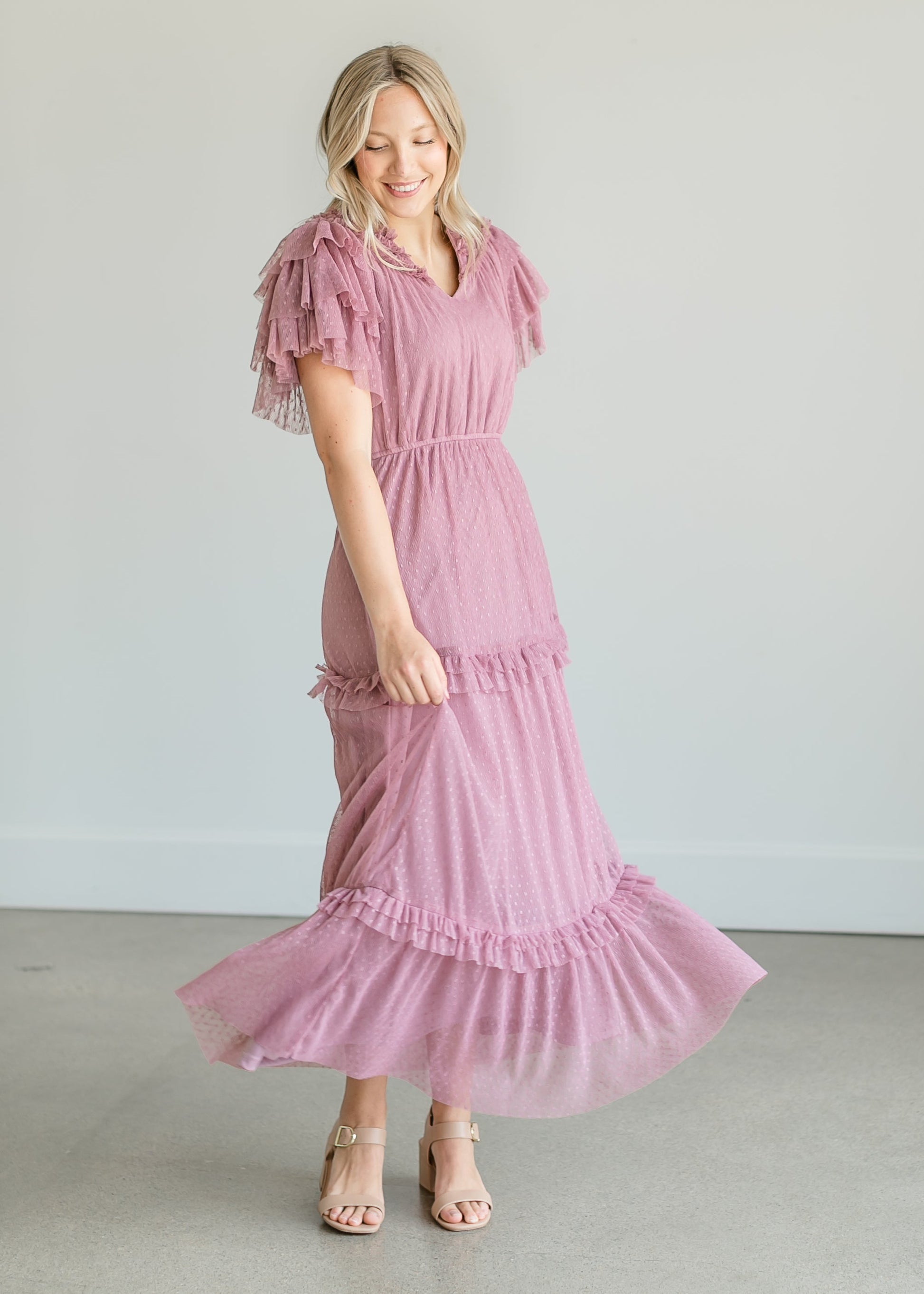 Tulle Tiered Ruffle Midi Dress Dresses