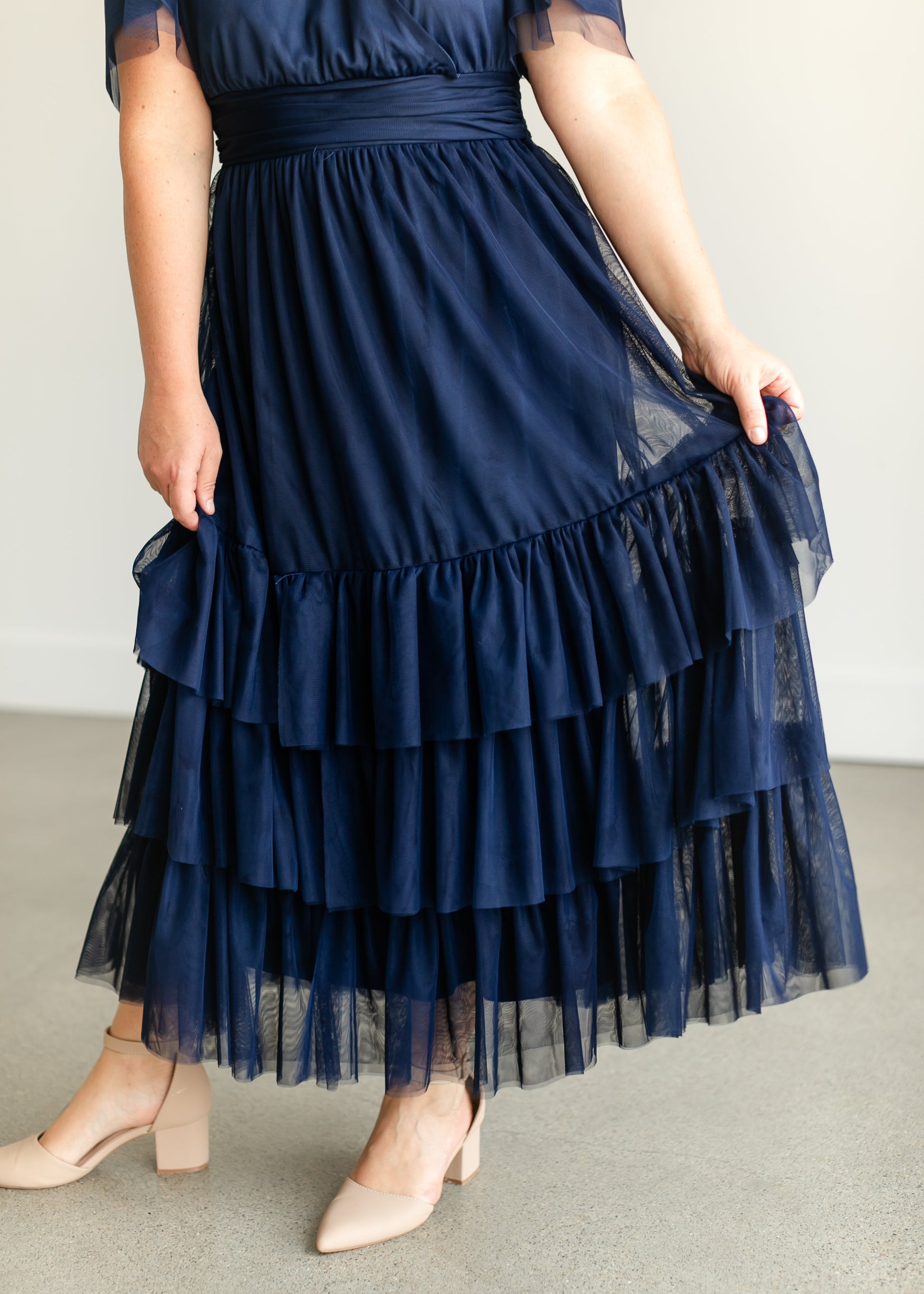 Tulle Tiered Short Sleeve Maxi Dress FF Dresses