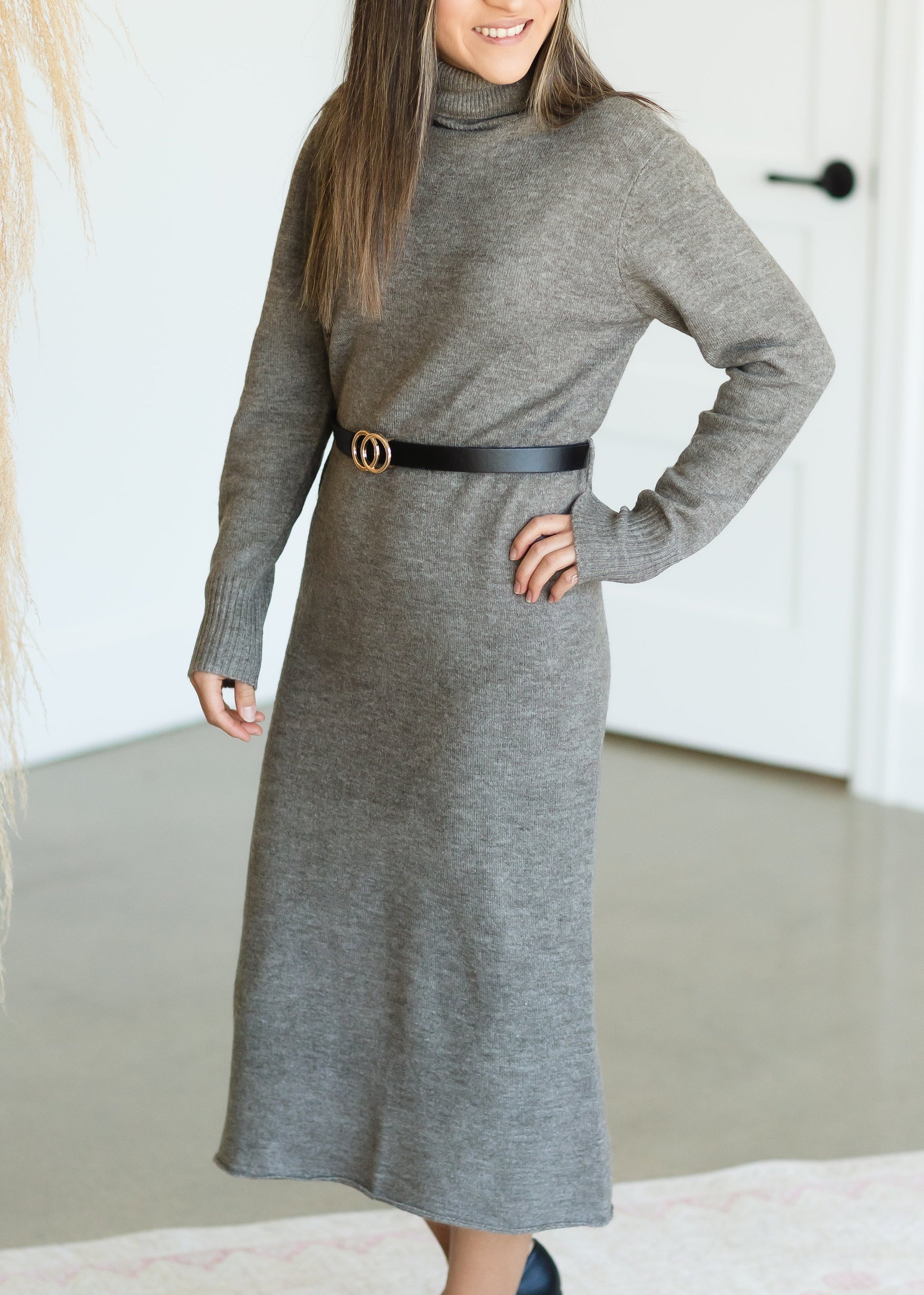 Turtleneck Sweater Midi Dress w/Belt - FINAL SALE Dresses