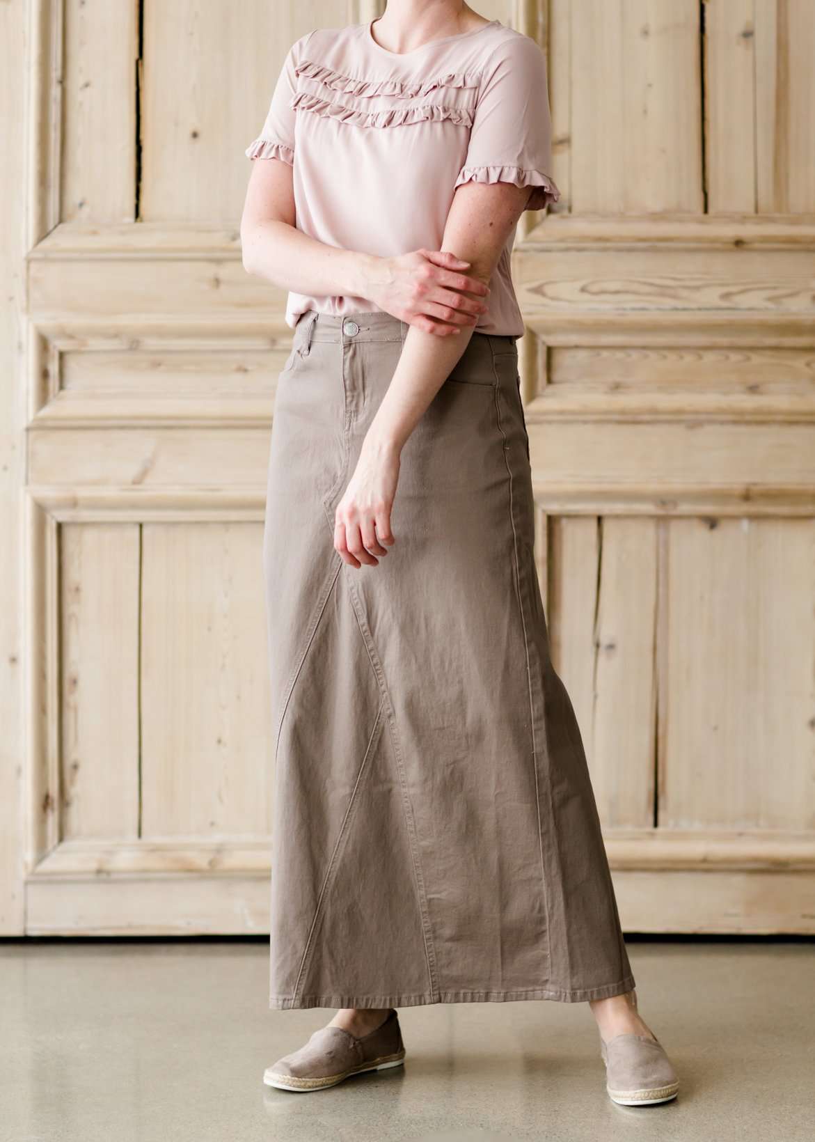 Twill A-Line Long Khaki Skirt - FINAL SALE Skirts