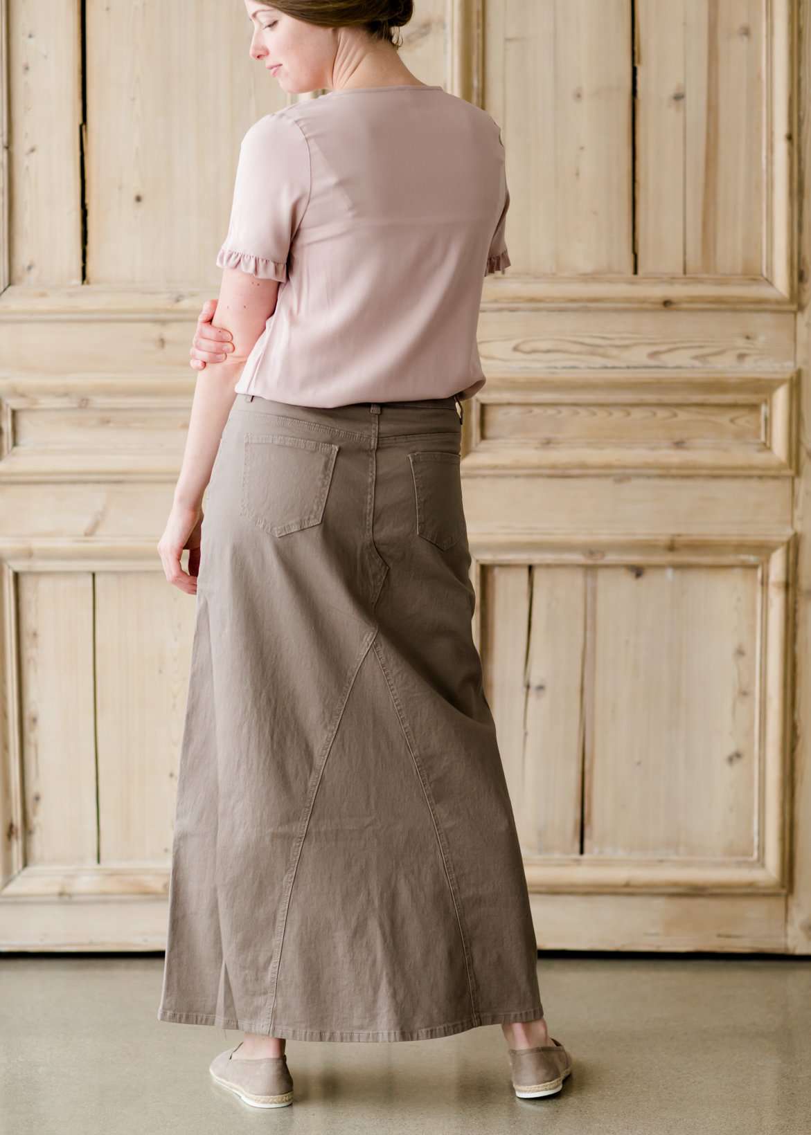 Twill A-Line Long Khaki Skirt - FINAL SALE Skirts