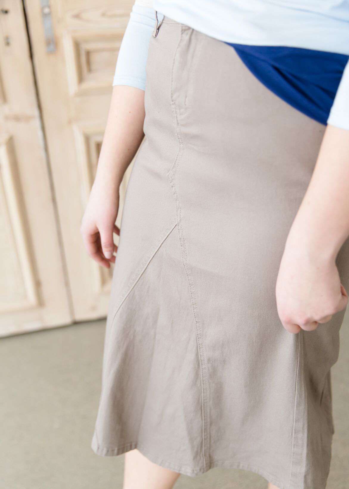 Twill Flair Khaki Midi Skirt - FINAL SALE Skirts