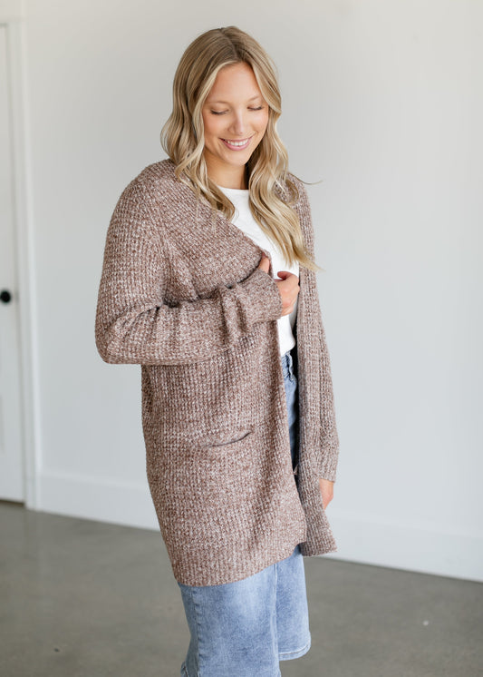 Two Tone Open Front Knit Cardigan FF Tops