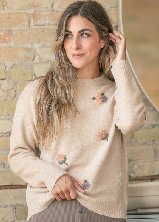 Ultra Cozy Embroidered Floral Sweater Top FF Tops
