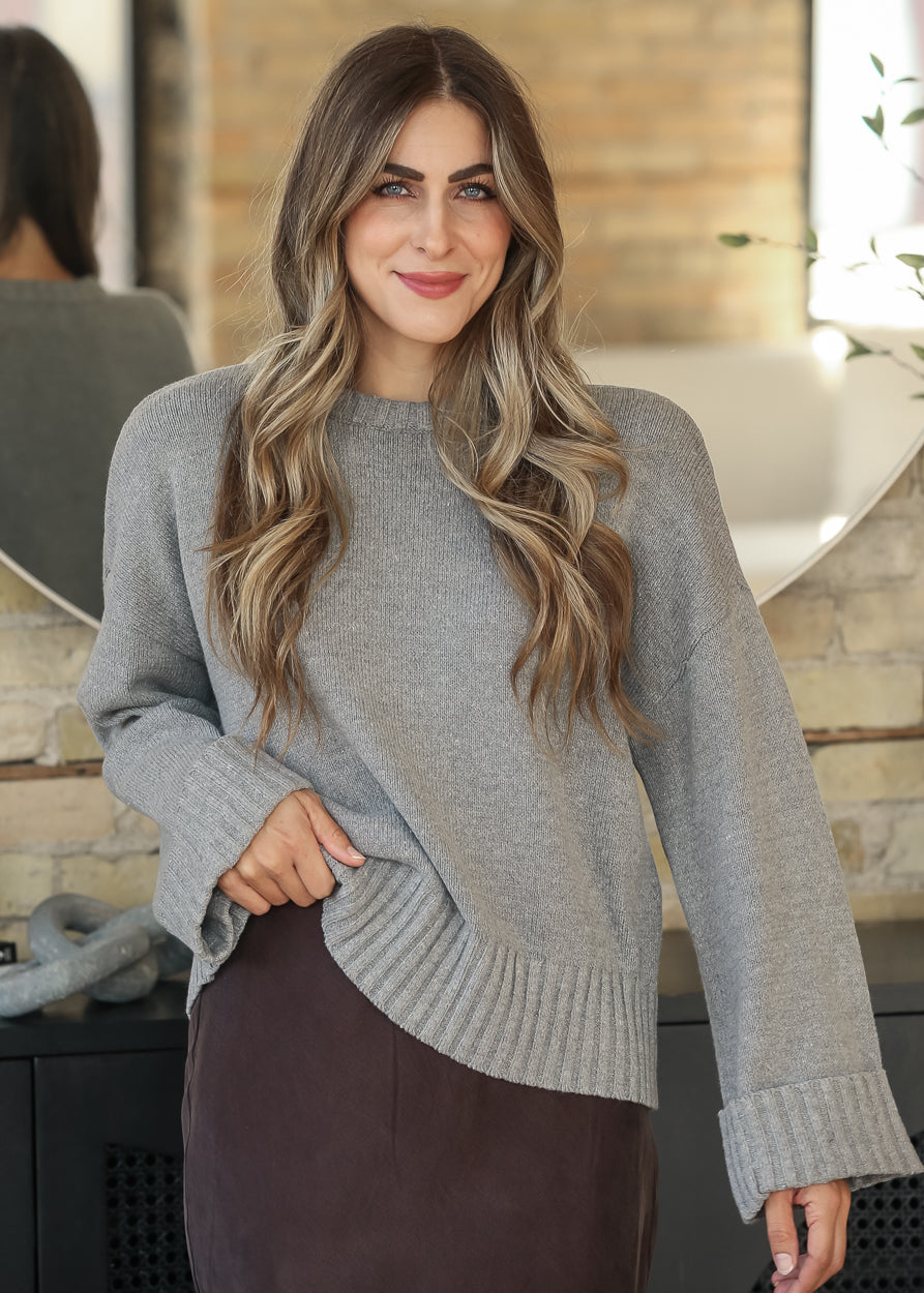 Ultra-Cozy Knit Bell Sleeve Sweater FF Tops