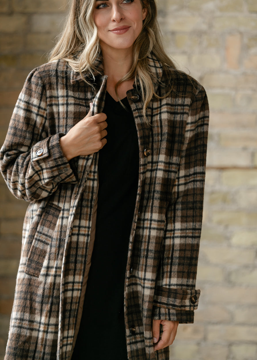 Ultra Fuzzy Plaid Long Sleeve Coat FF Layering Essentials