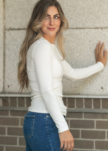 Ultra Soft Ivory Basic Long Sleeve Top FF Tops