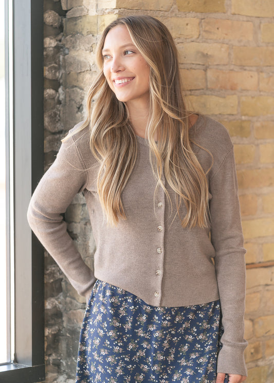 Ultra Soft Mocha Essential Ribbed Button Up Cardigan FF Tops S