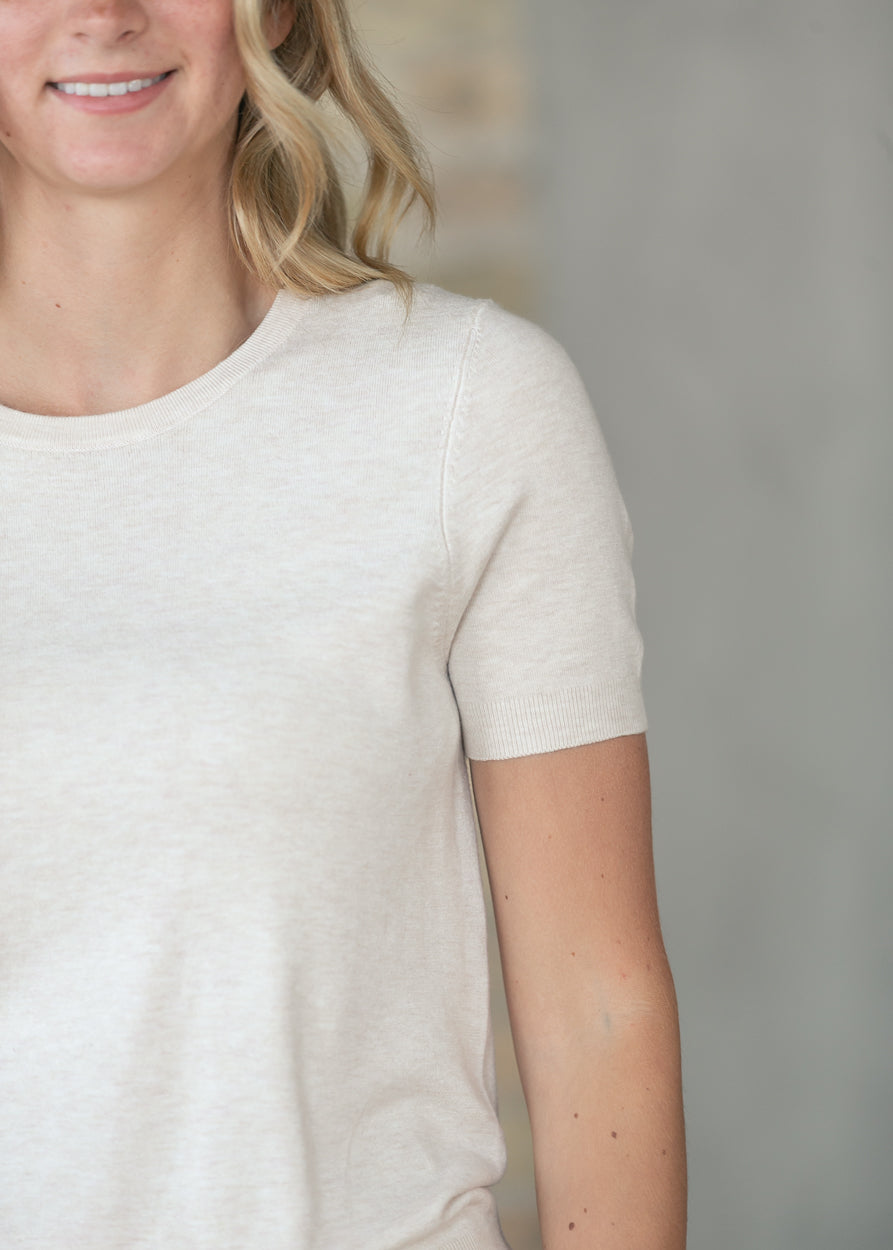 Ultra Soft Oatmeal Short Sleeve Sweater FF Tops