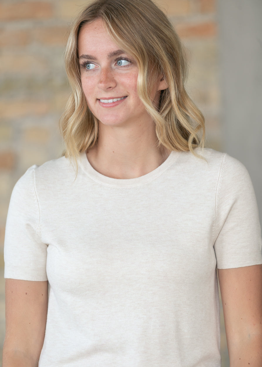 Ultra Soft Oatmeal Short Sleeve Sweater FF Tops