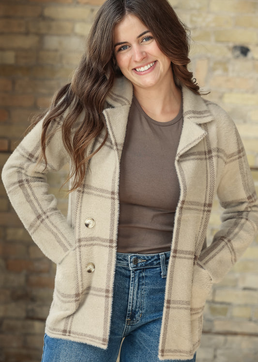 Ultra Soft Plaid Double Button Coat FF Layering Essentials