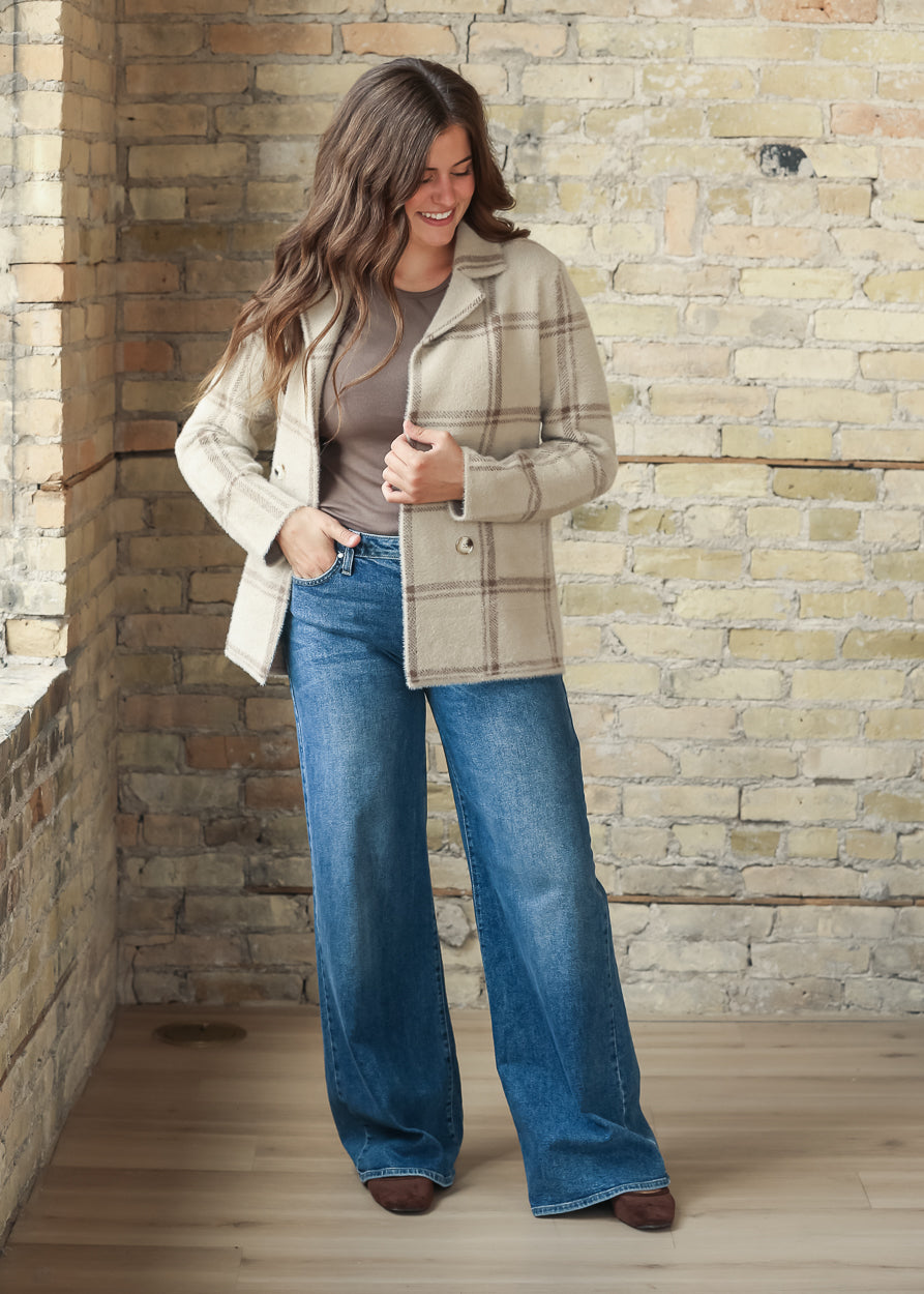 Ultra Soft Plaid Double Button Coat FF Layering Essentials