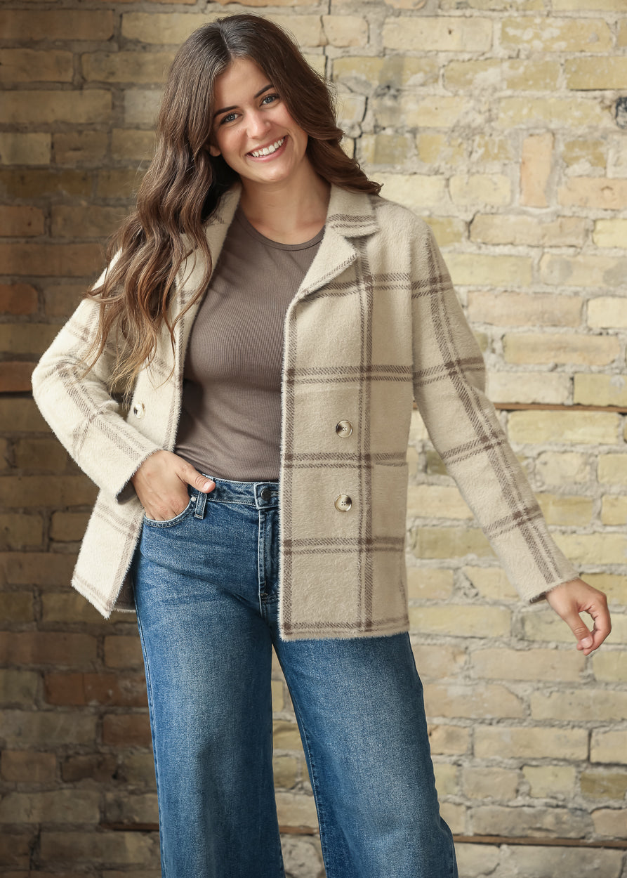 Ultra Soft Plaid Double Button Coat FF Layering Essentials
