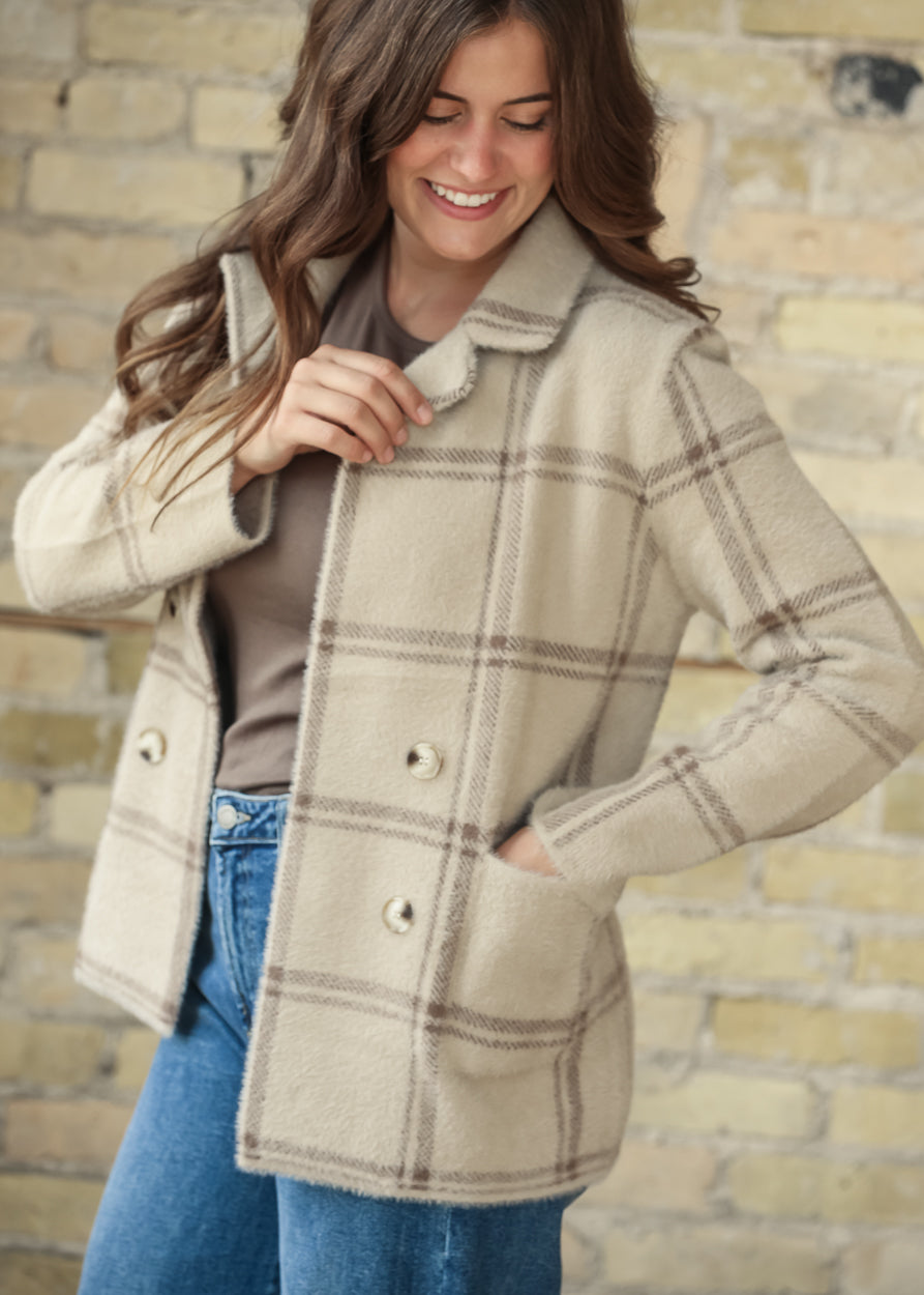 Ultra Soft Plaid Double Button Coat FF Layering Essentials