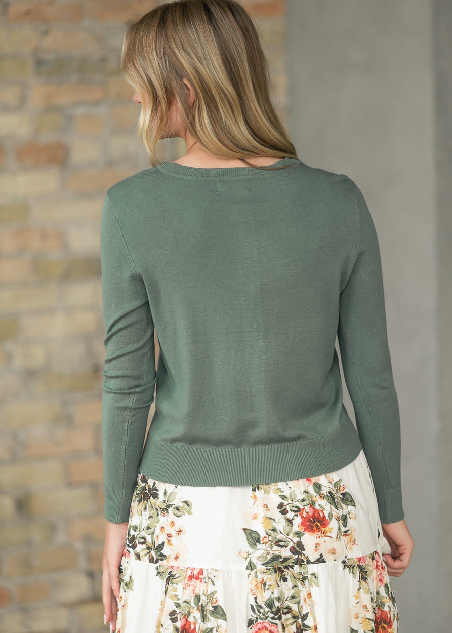 Ultra Soft Spruce Long Sleeve Cardigan FF Tops