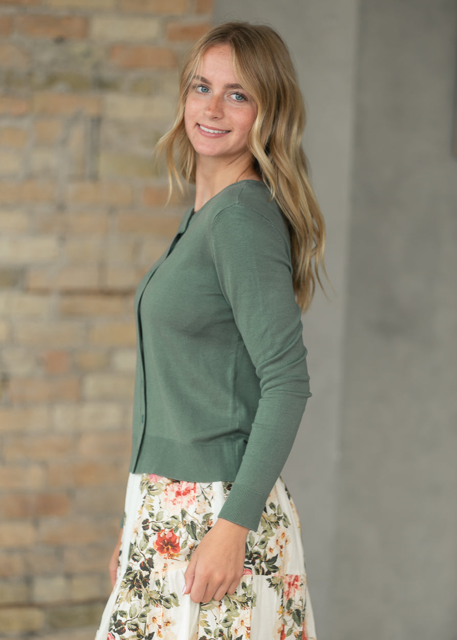 Ultra Soft Spruce Long Sleeve Cardigan FF Tops