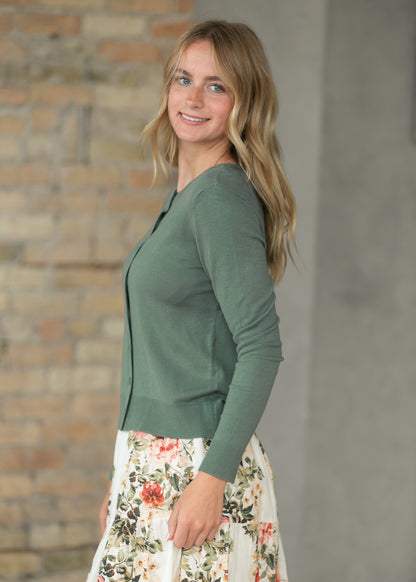 Ultra Soft Spruce Long Sleeve Cardigan FF Tops