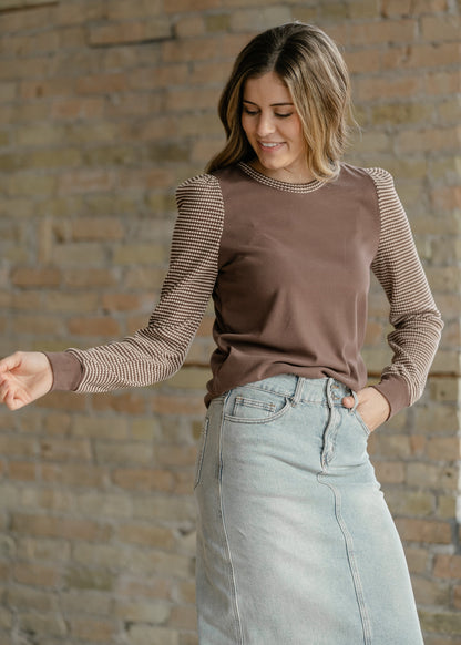 Ultra Soft Waffle Sleeve Contrast Top FF Tops