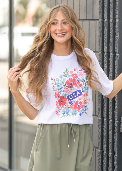USA Floral Graphic Tee FF Tops