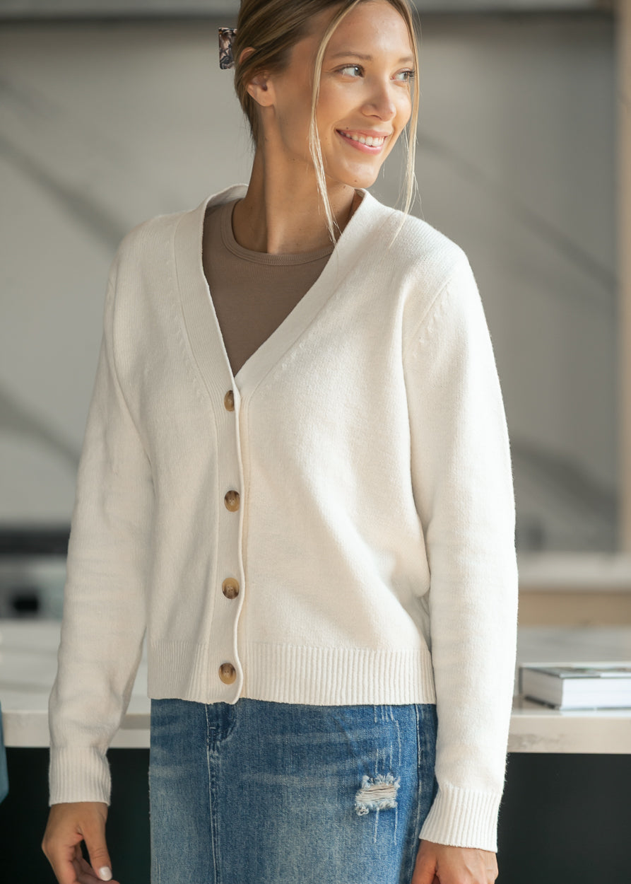 V-neck Soft Knit Button Cardigan FF Tops