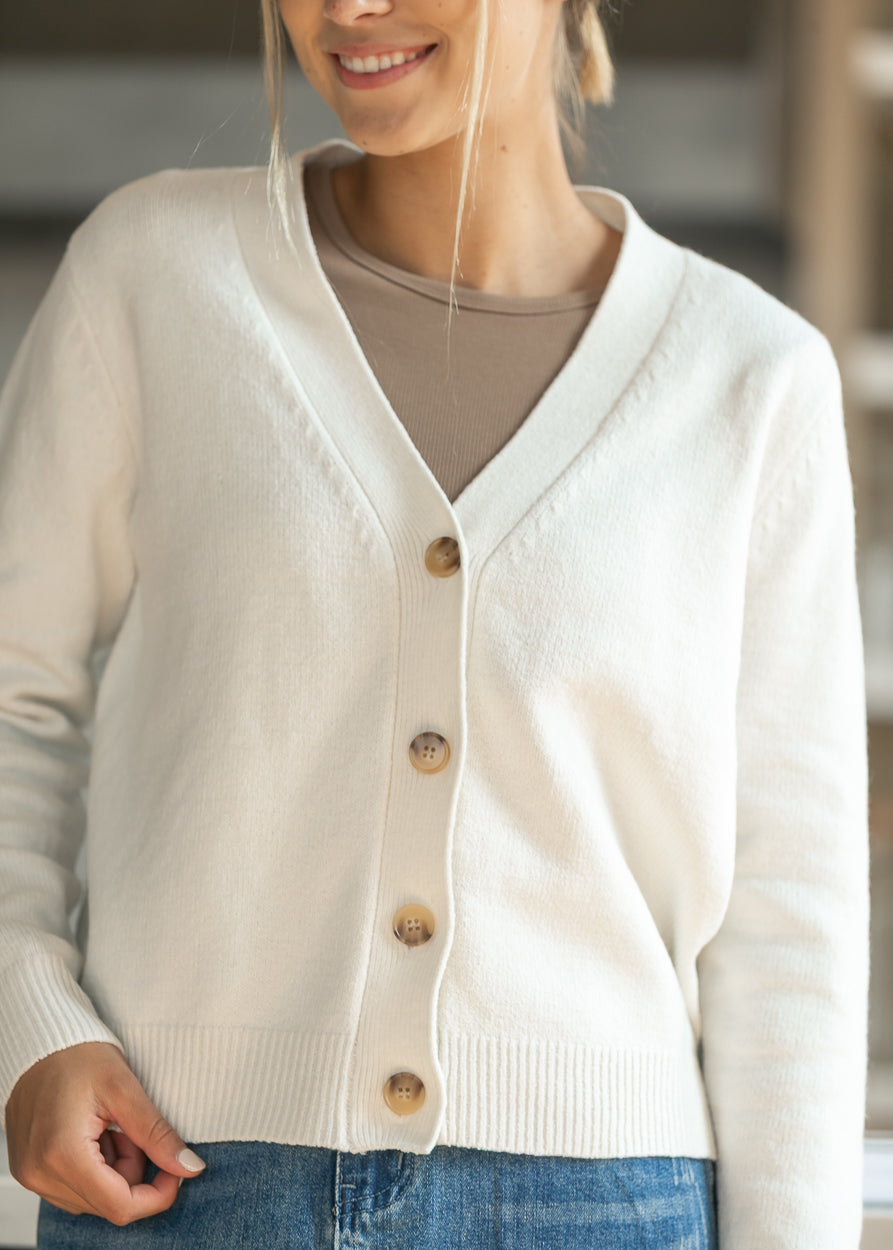 V-neck Soft Knit Button Cardigan FF Tops