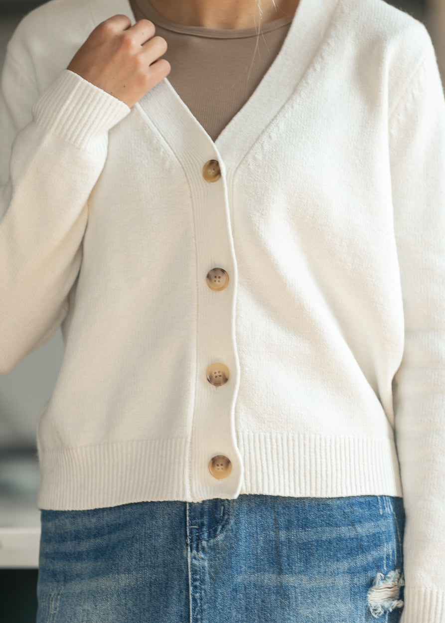 V-neck Soft Knit Button Cardigan FF Tops