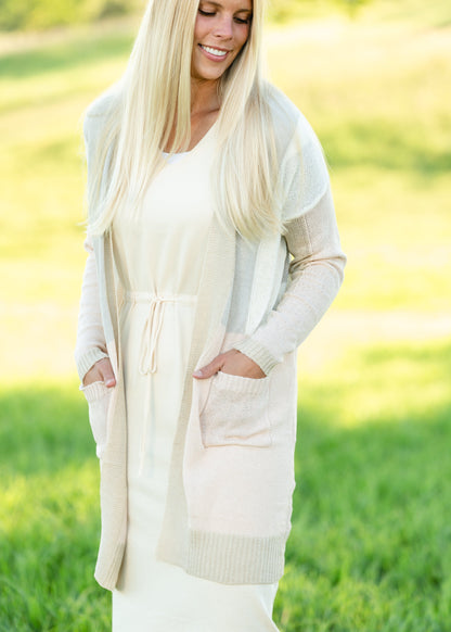 V-Neck Tie Waist Beige Midi Dress - FINAL SALE Dresses