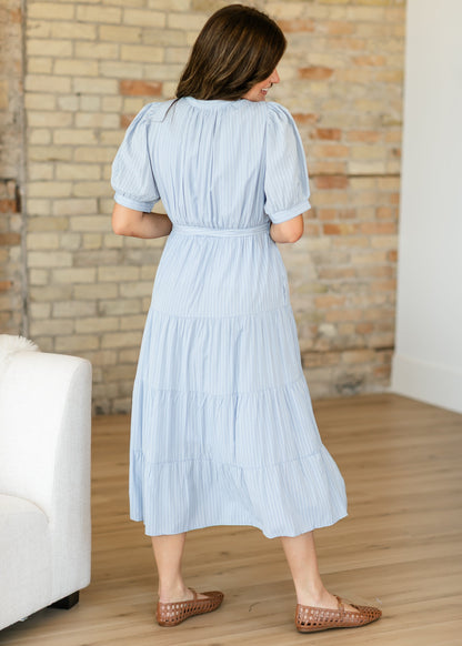 V-neck Waist Tie Striped Maxi Dress FF Dresses