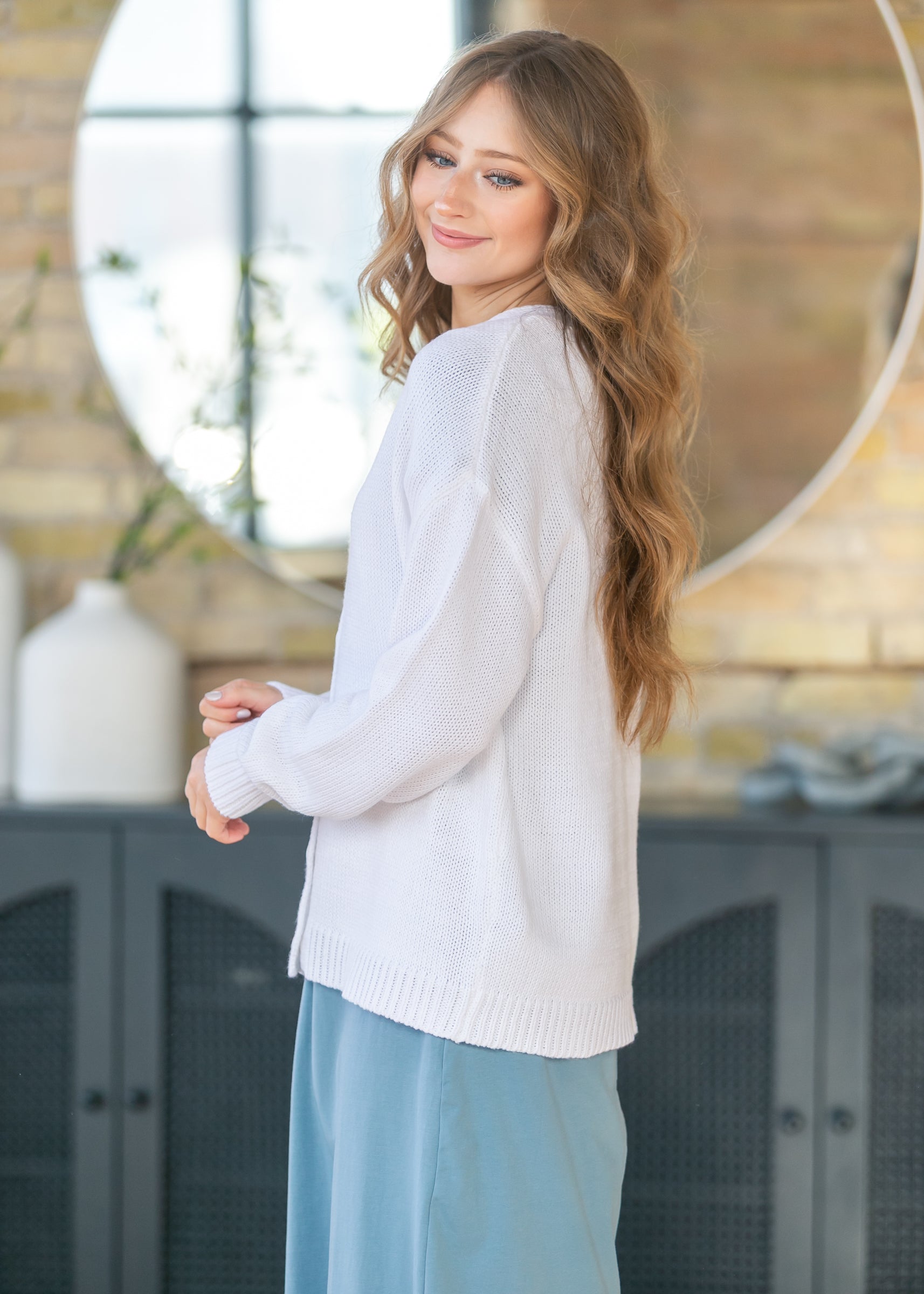 Varari Long Sleeve V-Neck Cardigan FF Tops