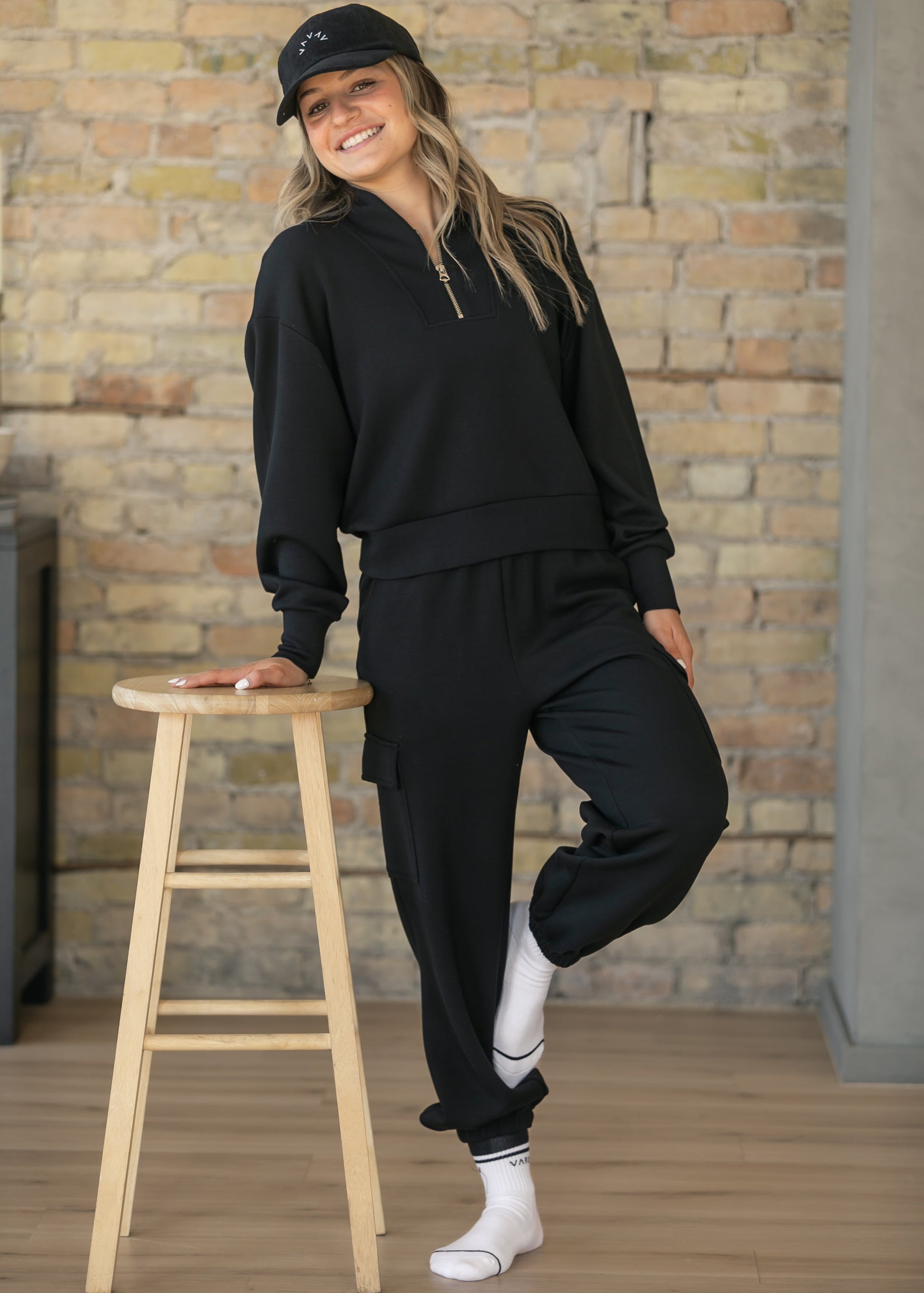 Varley® Black Davidson Quarter Zip Sweatshirt FF Tops