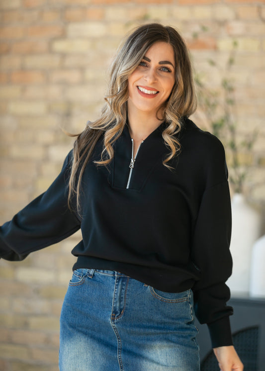 Varley® Black Davidson Quarter Zip Sweatshirt FF Tops