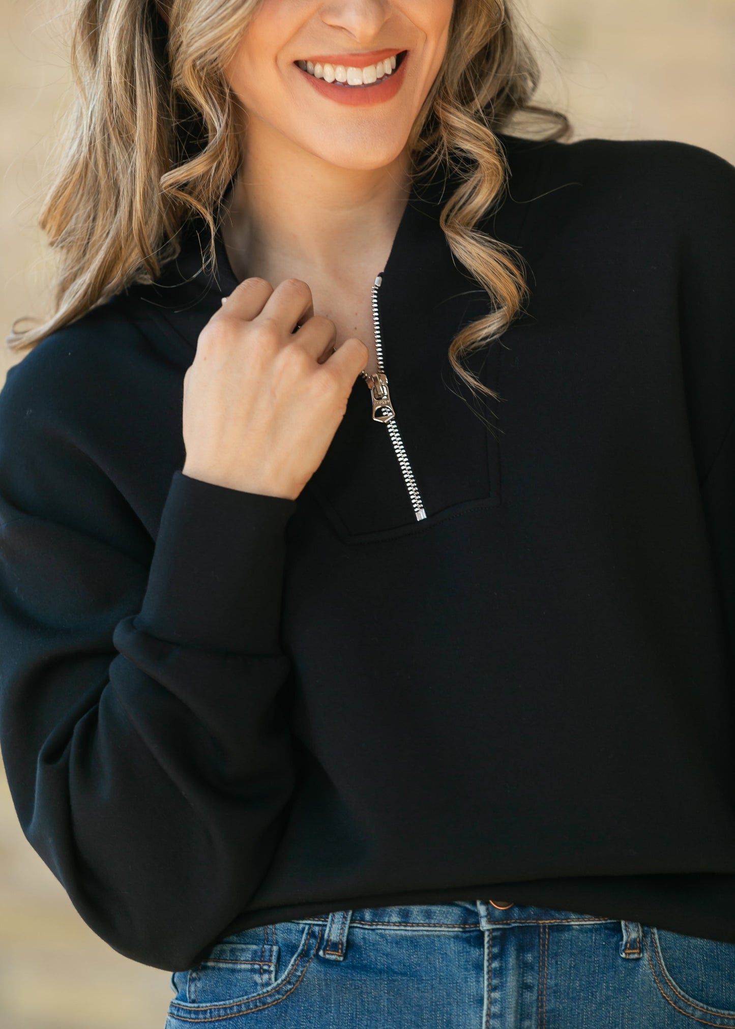 Varley® Black Davidson Quarter Zip Sweatshirt FF Tops XS