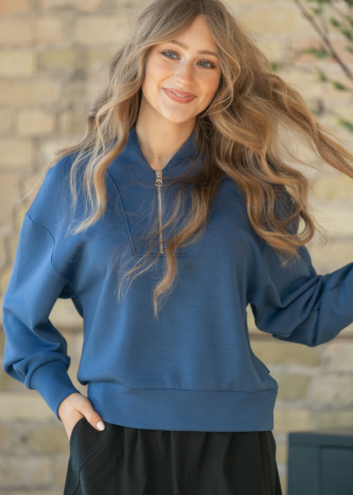 Varley® Blue Davidson Quarter Zip Sweatshirt - FINAL SALE
