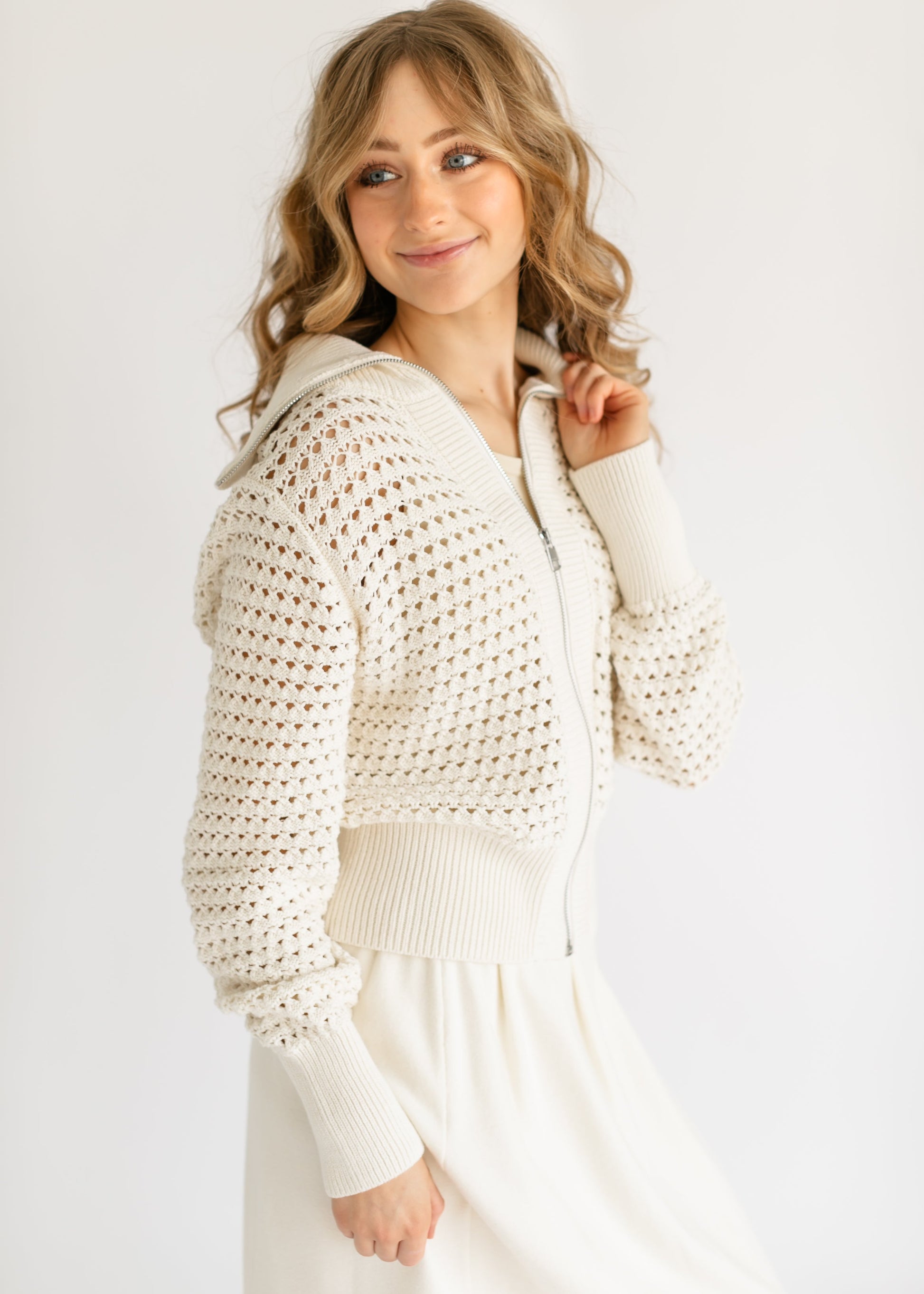 VARLEY® Eloise Full Zip Open Knit Cardigan FF Tops