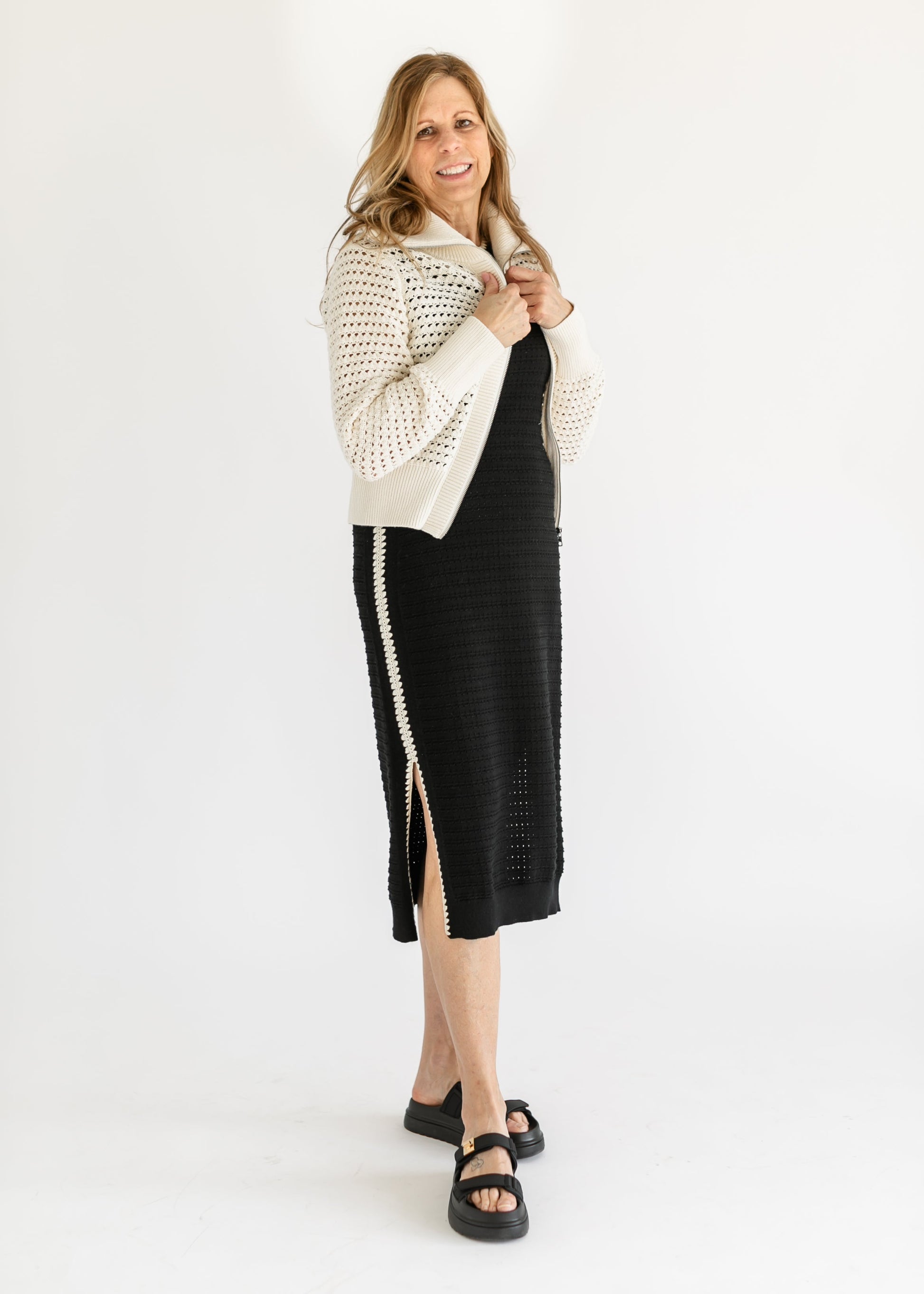 VARLEY® Eloise Full Zip Open Knit Cardigan FF Tops