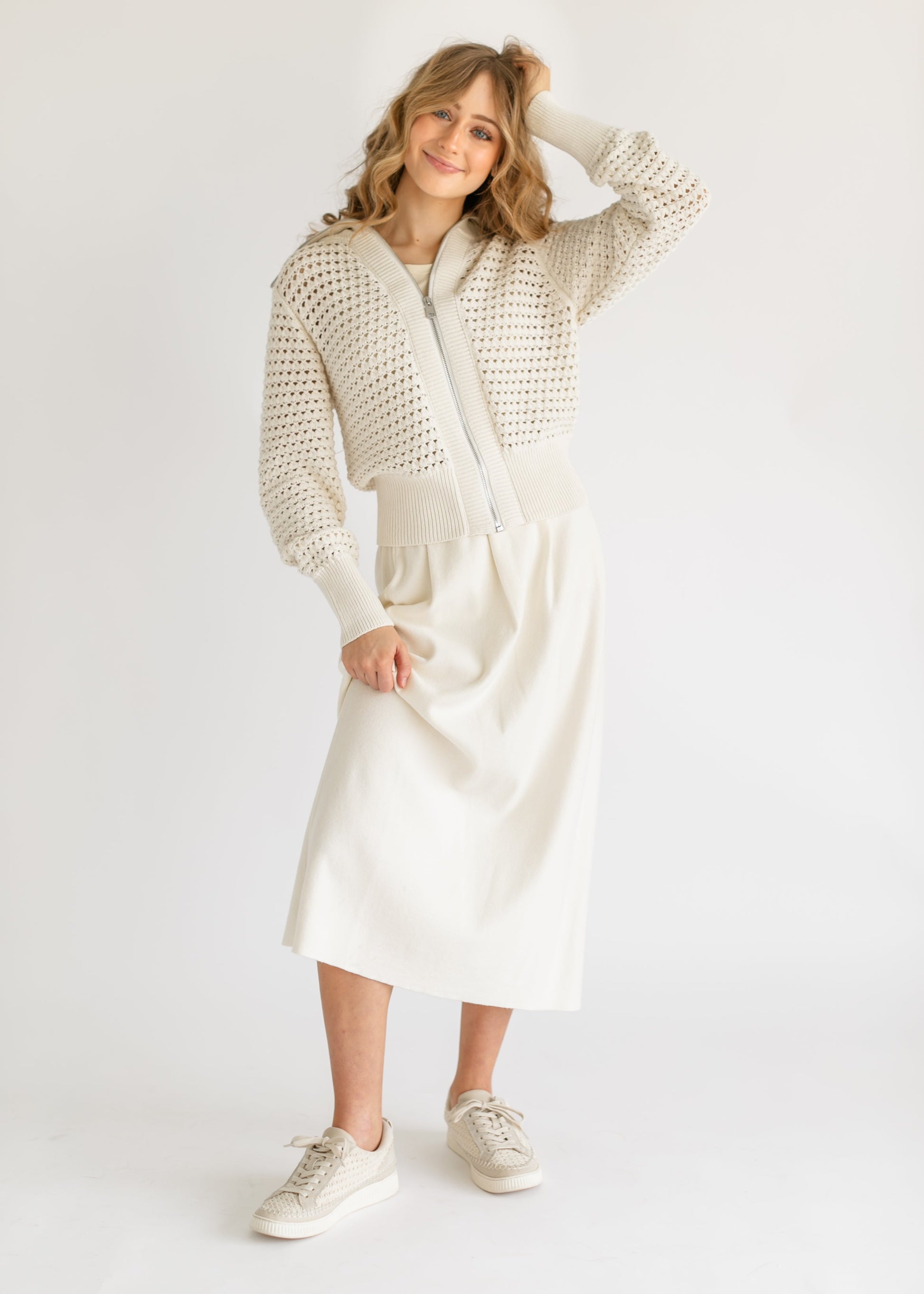 VARLEY® Eloise Full Zip Open Knit Cardigan FF Tops