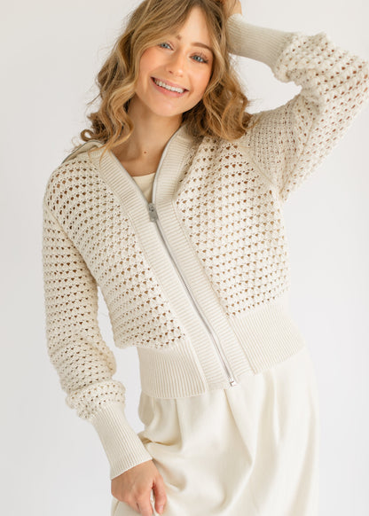 VARLEY® Eloise Full Zip Open Knit Cardigan FF Tops