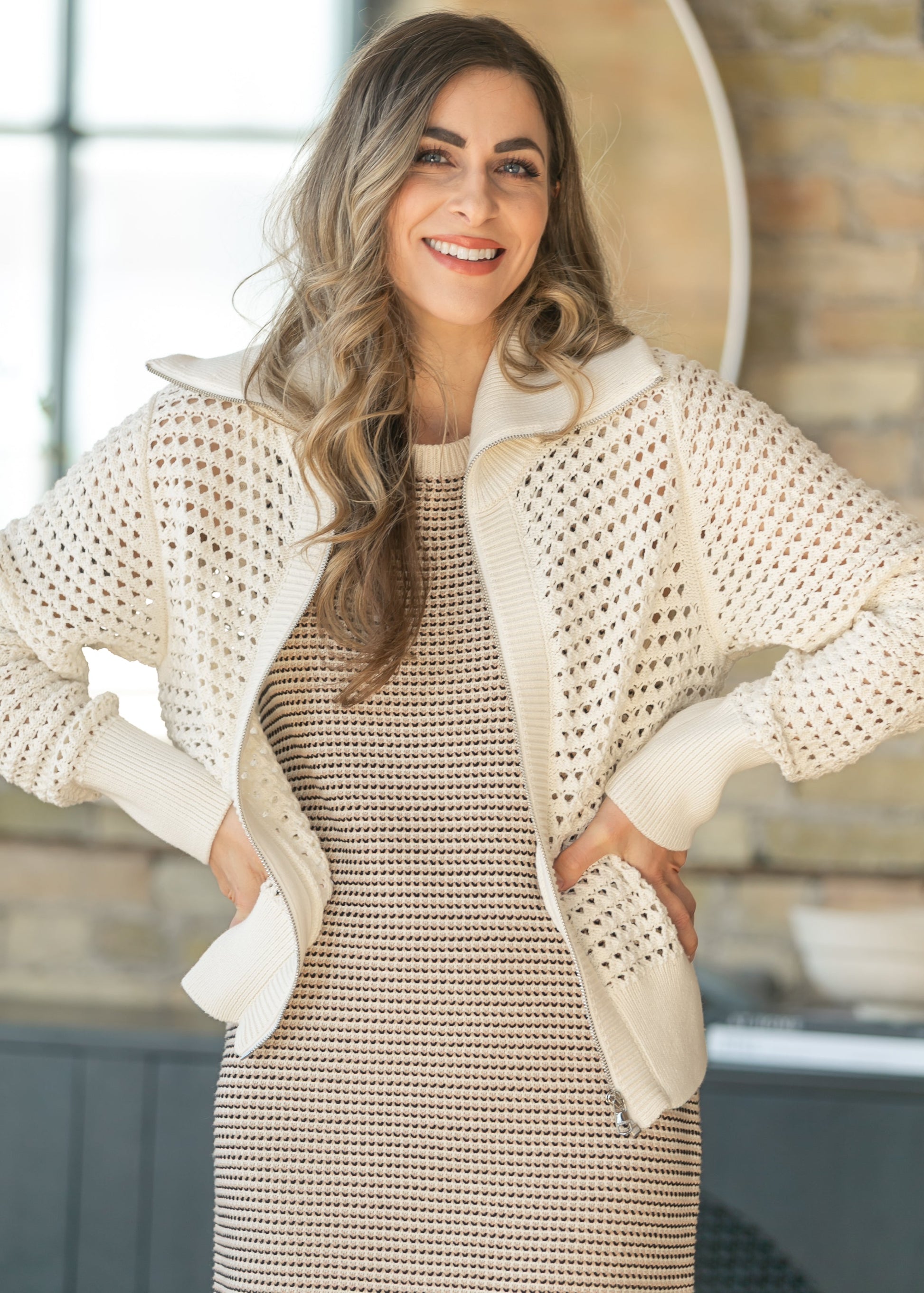 VARLEY® Eloise Full Zip Open Knit Cardigan FF Tops