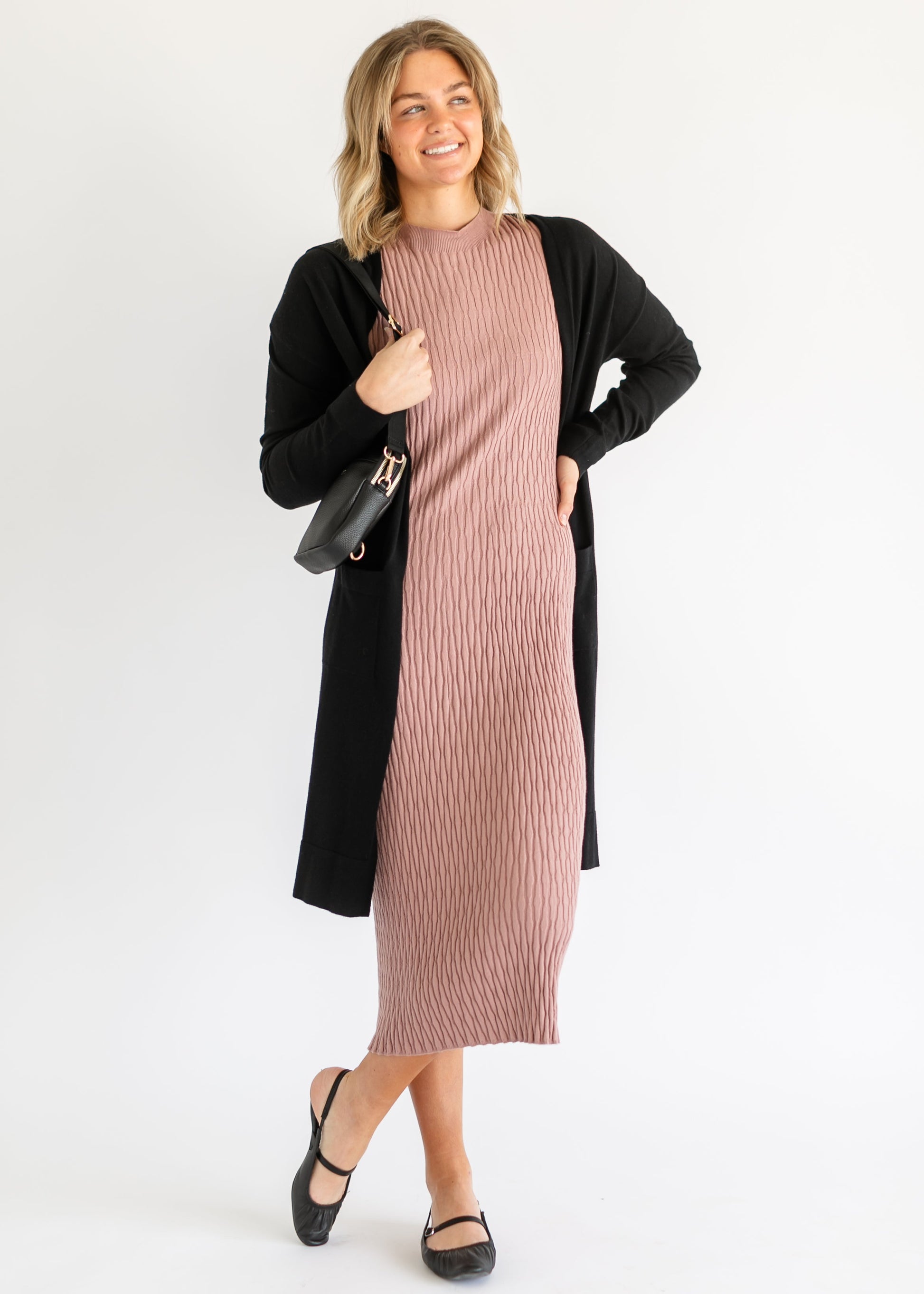 VARLEY Fara Textured Knit Midi Dress S VARLEY Fara Textured Knit Midi Dress S