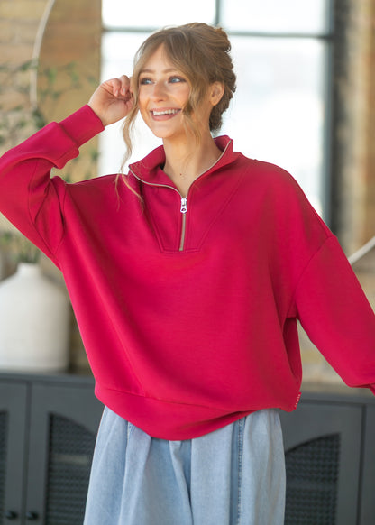 Varley® Red Hawley Half Zip Sweatshirt FF Tops