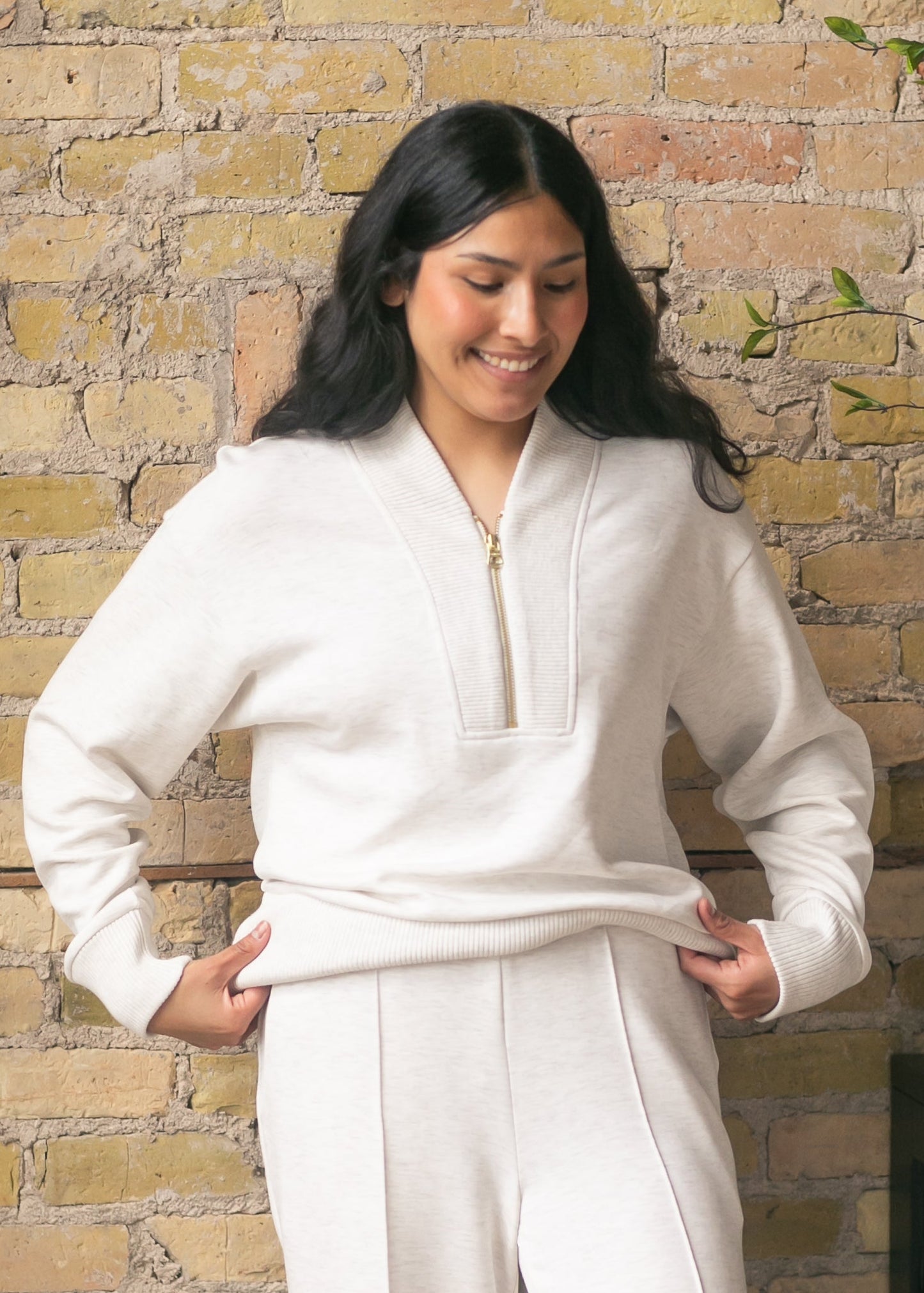 Varley® Sally Half Zip Sweatshirt FF Tops Ivory Marl / S