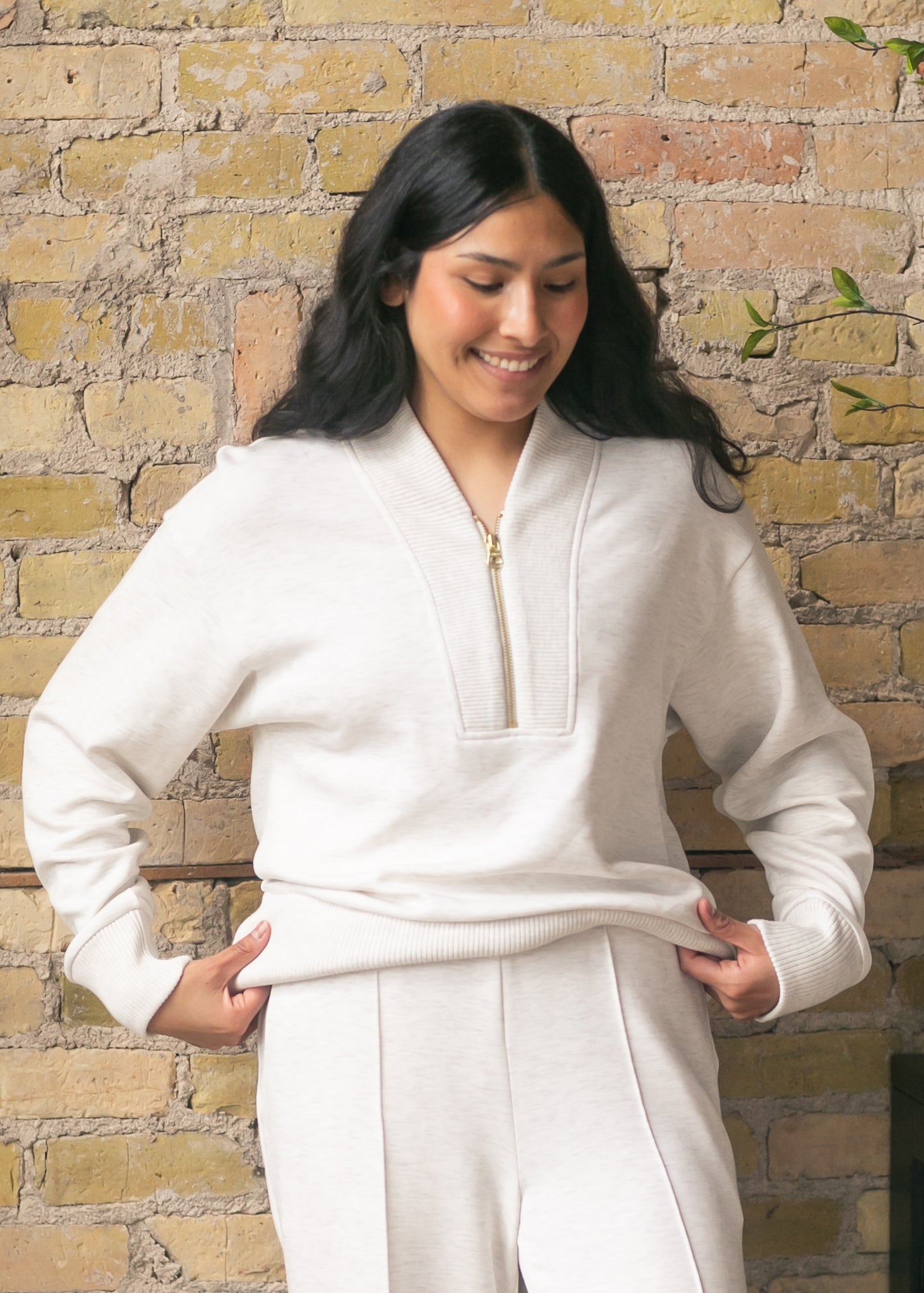Varley® Sally Half Zip Sweatshirt FF Tops Ivory Marl / S