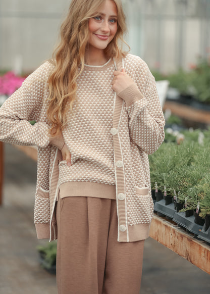 Varley® Taupe Tarran Stitch Knit Cardigan - FINAL SALE FF Layering Essentials