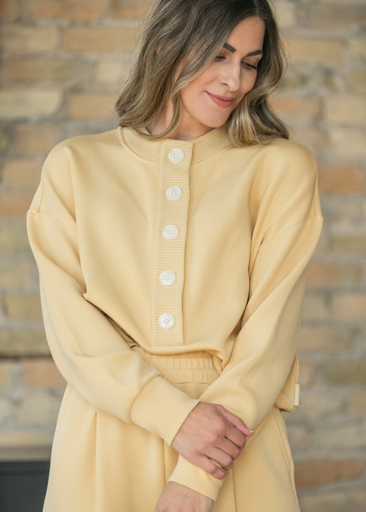 Varley® Yellow Reena Button Front Sweater FF Tops