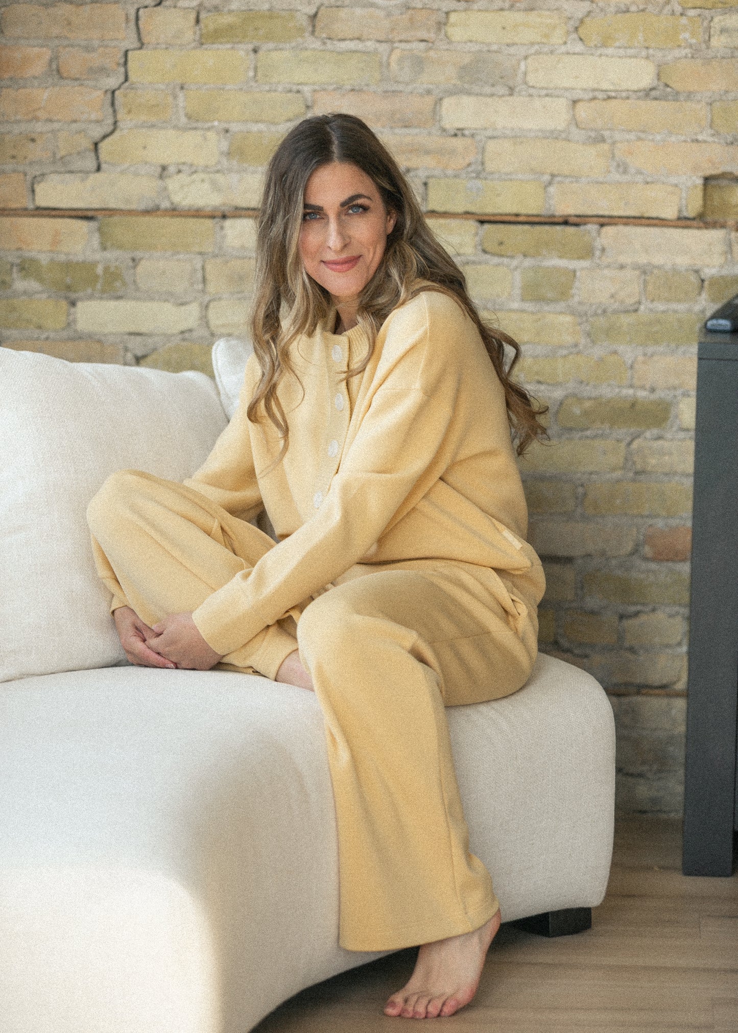 Varley® Yellow Reena Button Front Sweater FF Tops